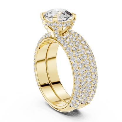 1.50CtHigh-Shine Bridal Ring Pair – Round Solitaire with Triple-Row Diamond Band - big stone engagement ring