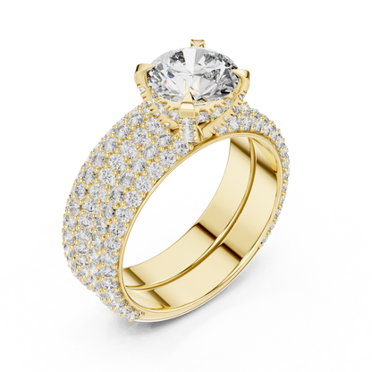 1.50CtHigh-Shine Bridal Ring Pair – Round Solitaire with Triple-Row Diamond Band - big stone engagement ring