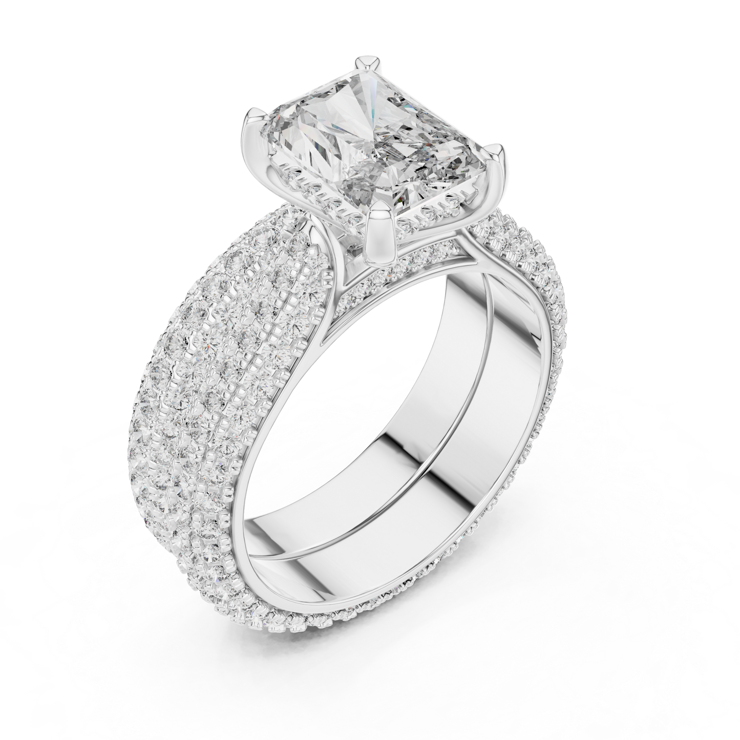 2.50Ct Radiant Solitaire with Pavé Band | Bold Luxury Engagement Ring | Gift for Her