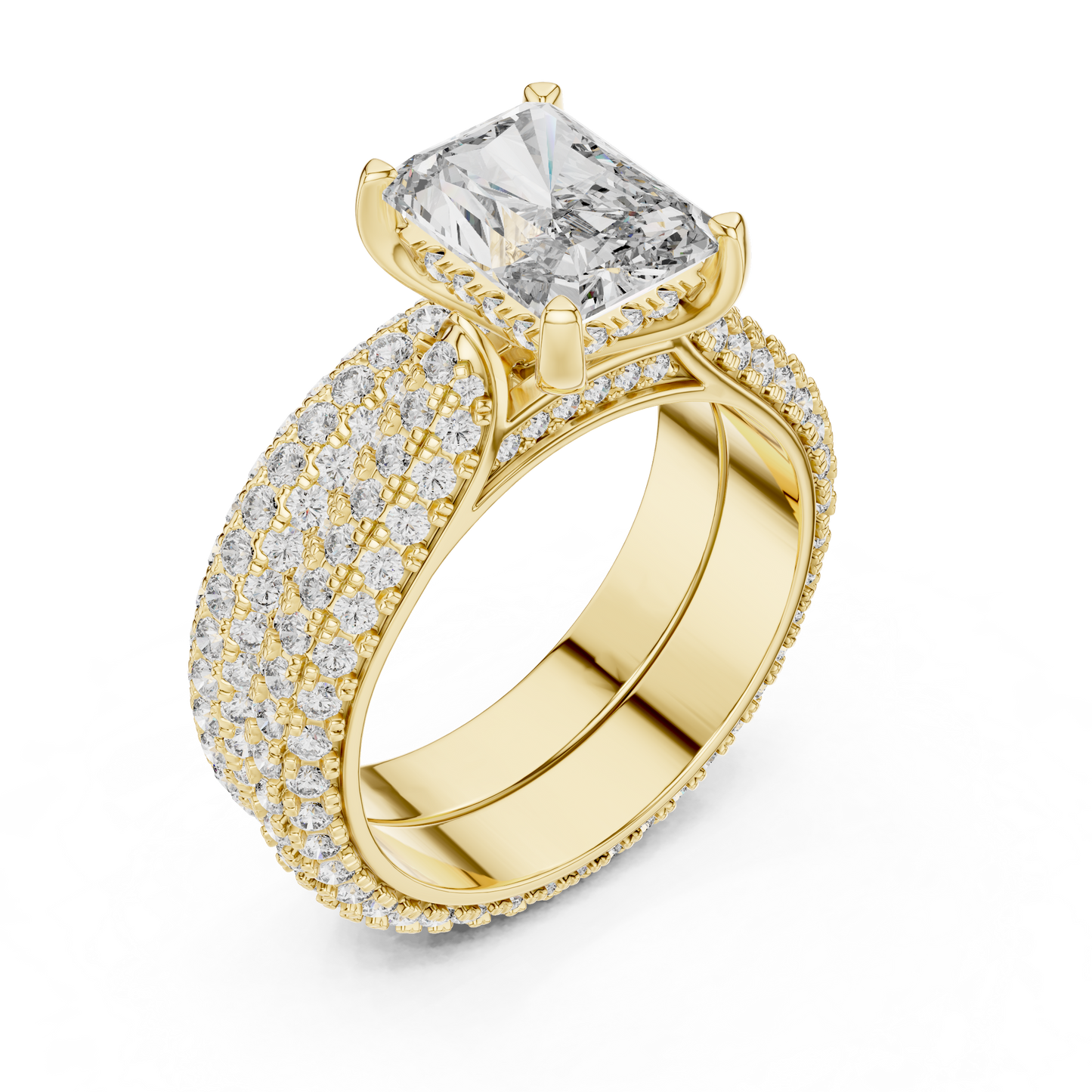 2.50Ct Radiant Solitaire with Pavé Band | Bold Luxury Engagement Ring | Gift for Her