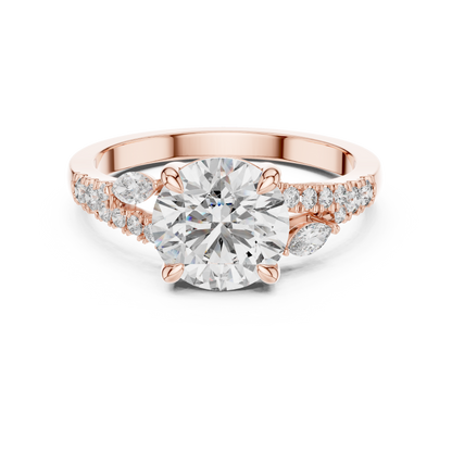 2.00Ct Leaf Inspired Marquise Diamond Ring • Moissanite Round Solitaire • Romantic Engagement Ring Gift