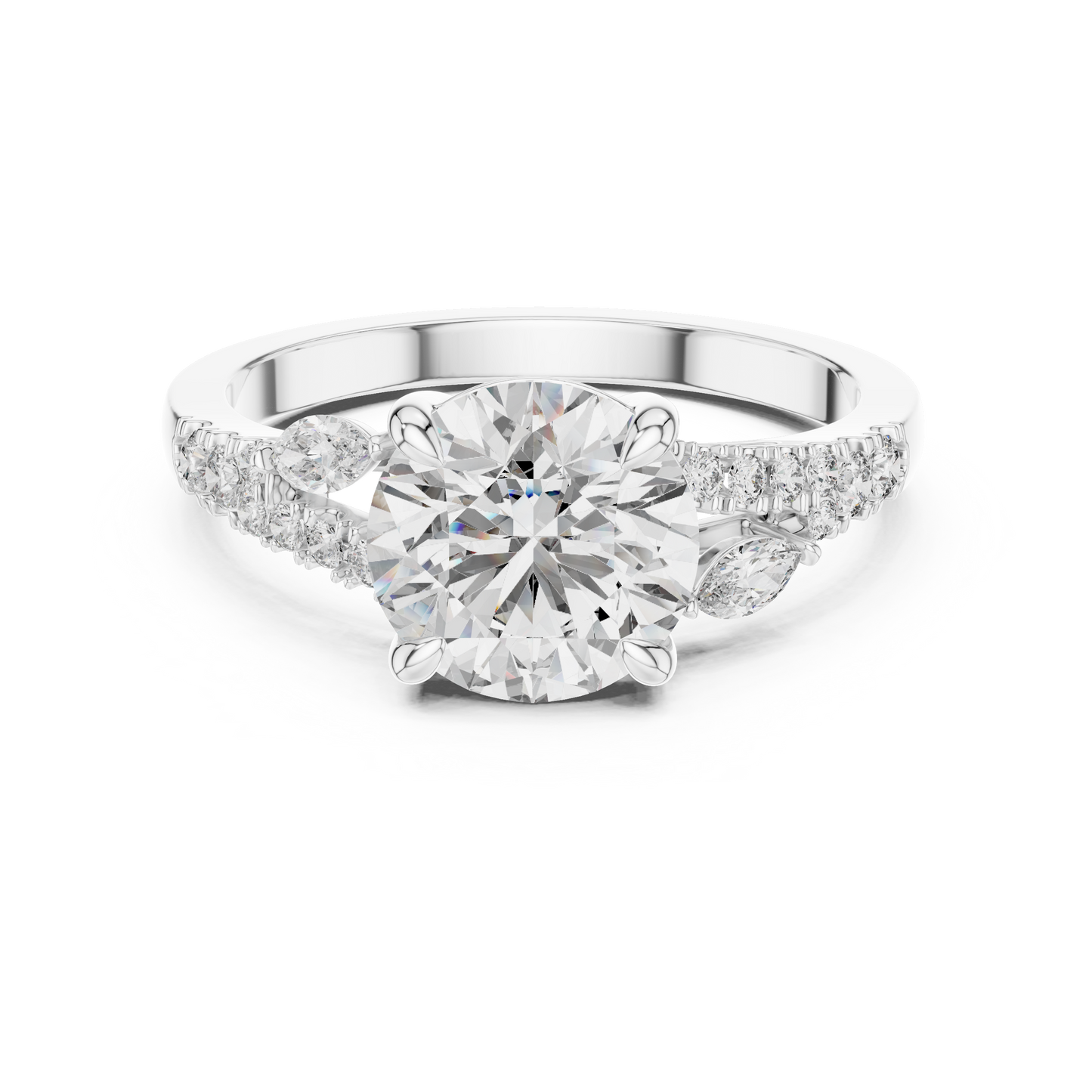 2.00Ct Leaf Inspired Marquise Diamond Ring • Moissanite Round Solitaire • Romantic Engagement Ring Gift