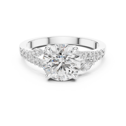 2.00Ct Leaf Inspired Marquise Diamond Ring • Moissanite Round Solitaire • Romantic Engagement Ring Gift