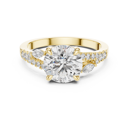 2.00Ct Leaf Inspired Marquise Diamond Ring • Moissanite Round Solitaire • Romantic Engagement Ring Gift