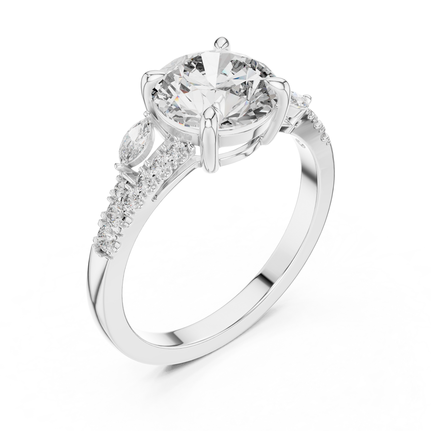 2.00Ct Leaf Inspired Marquise Diamond Ring • Moissanite Round Solitaire • Romantic Engagement Ring Gift