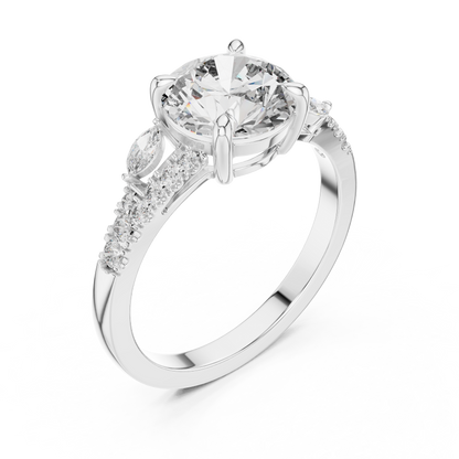 2.00Ct Leaf Inspired Marquise Diamond Ring • Moissanite Round Solitaire • Romantic Engagement Ring Gift