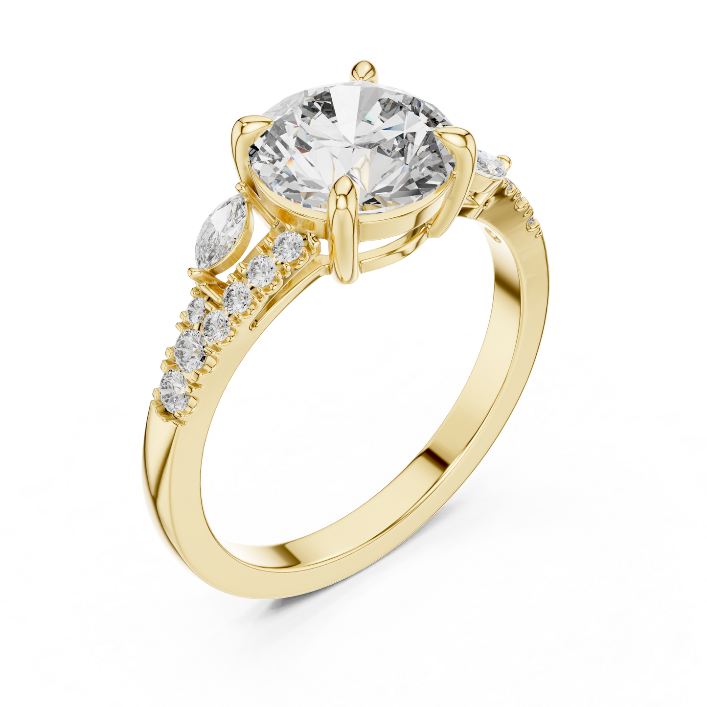 2.00Ct Leaf Inspired Marquise Diamond Ring • Moissanite Round Solitaire • Romantic Engagement Ring Gift