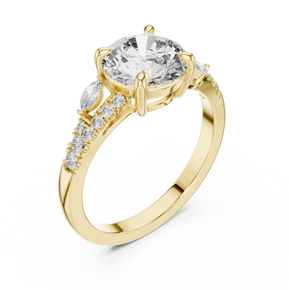 2.00Ct Leaf Inspired Marquise Diamond Ring • Moissanite Round Solitaire • Romantic Engagement Ring Gift