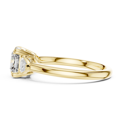 Cushion Diamond Statement Ring | Three Stone Luxury | Yellow Silver Gold Plated  Romantic Engagement Design