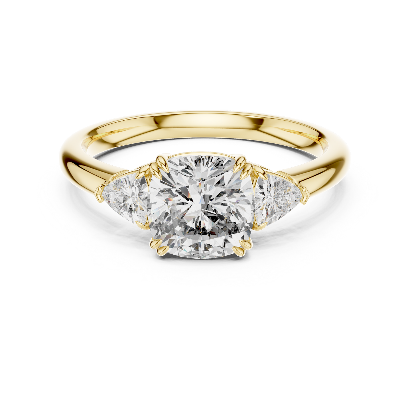 Cushion Diamond Statement Ring | Three Stone Luxury | Yellow Silver Gold Plated  Romantic Engagement Design