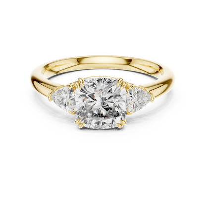 Cushion Diamond Statement Ring | Three Stone Luxury | Yellow Silver Gold Plated  Romantic Engagement Design