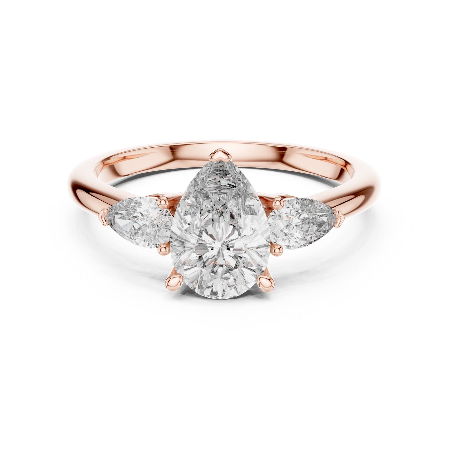 1.20CtPear Three-Stone Anniversary Ring • Marquise Diamond Accent • Gold Engagement Ring • Handmade Luxury Jewelry