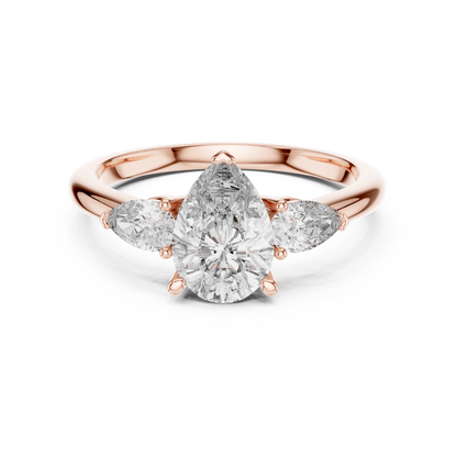 1.20CtPear Three-Stone Anniversary Ring • Marquise Diamond Accent • Gold Engagement Ring • Handmade Luxury Jewelry