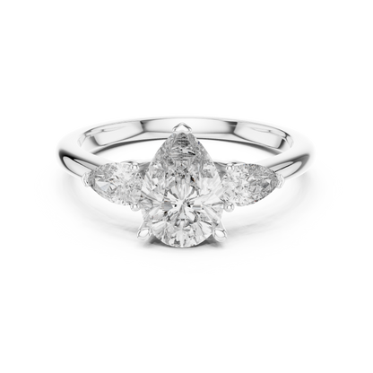 1.20CtPear Three-Stone Anniversary Ring • Marquise Diamond Accent • Gold Engagement Ring • Handmade Luxury Jewelry
