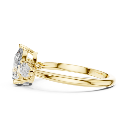 1.20CtPear Three-Stone Anniversary Ring • Marquise Diamond Accent • Gold Engagement Ring • Handmade Luxury Jewelry