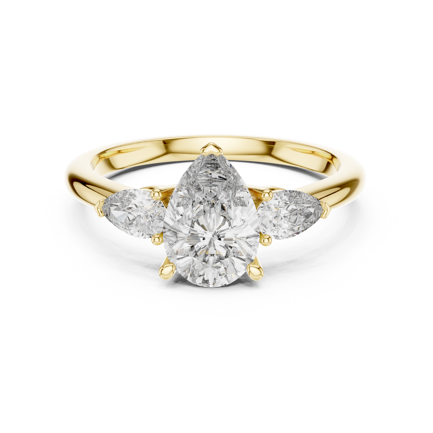 1.20CtPear Three-Stone Anniversary Ring • Marquise Diamond Accent • Gold Engagement Ring • Handmade Luxury Jewelry