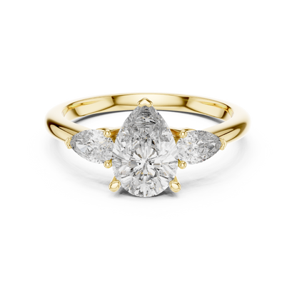 1.20CtPear Three-Stone Anniversary Ring • Marquise Diamond Accent • Gold Engagement Ring • Handmade Luxury Jewelry