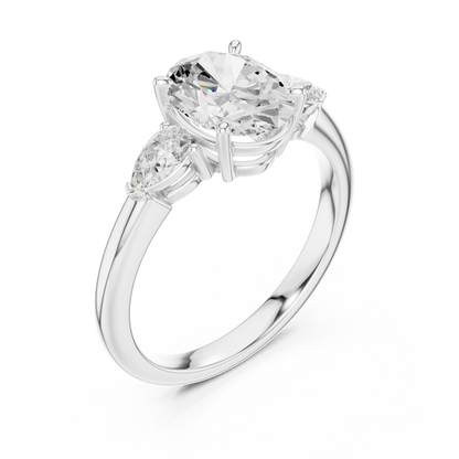 Oval Diamond Solitaire Ring | Three Stone Design | Premium 925 Sterling Silver Timeless Bridal Luxury