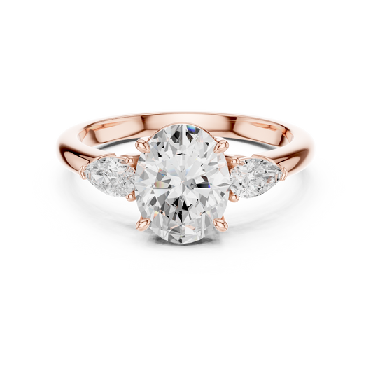 Oval Diamond Solitaire Ring | Three Stone Design | Premium Gold Timeless Bridal Luxury