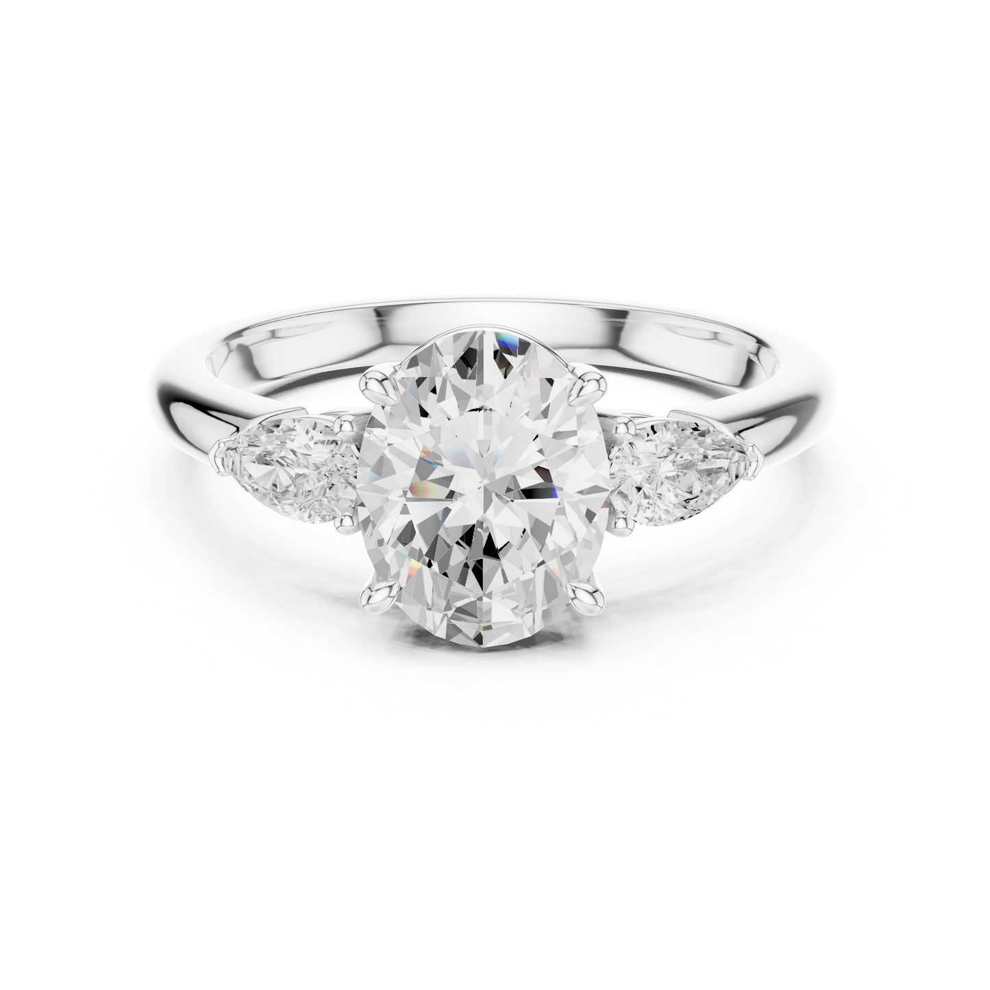 Oval Diamond Solitaire Ring | Three Stone Design | Premium 925 Sterling Silver Timeless Bridal Luxury