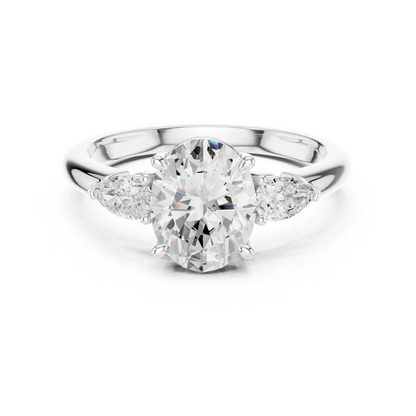 Oval Diamond Solitaire Ring | Three Stone Design | Premium 925 Sterling Silver Timeless Bridal Luxury