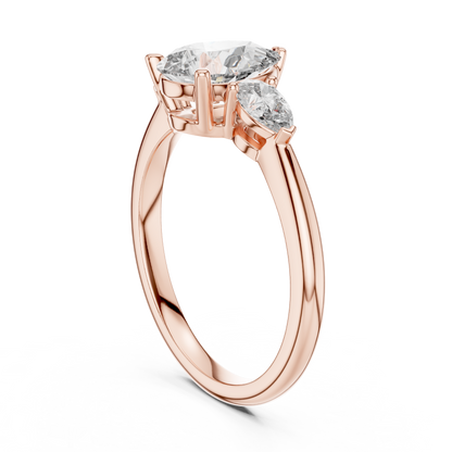 1.20CtPear Three-Stone Anniversary Ring • Marquise Diamond Accent • Gold Engagement Ring • Handmade Luxury Jewelry