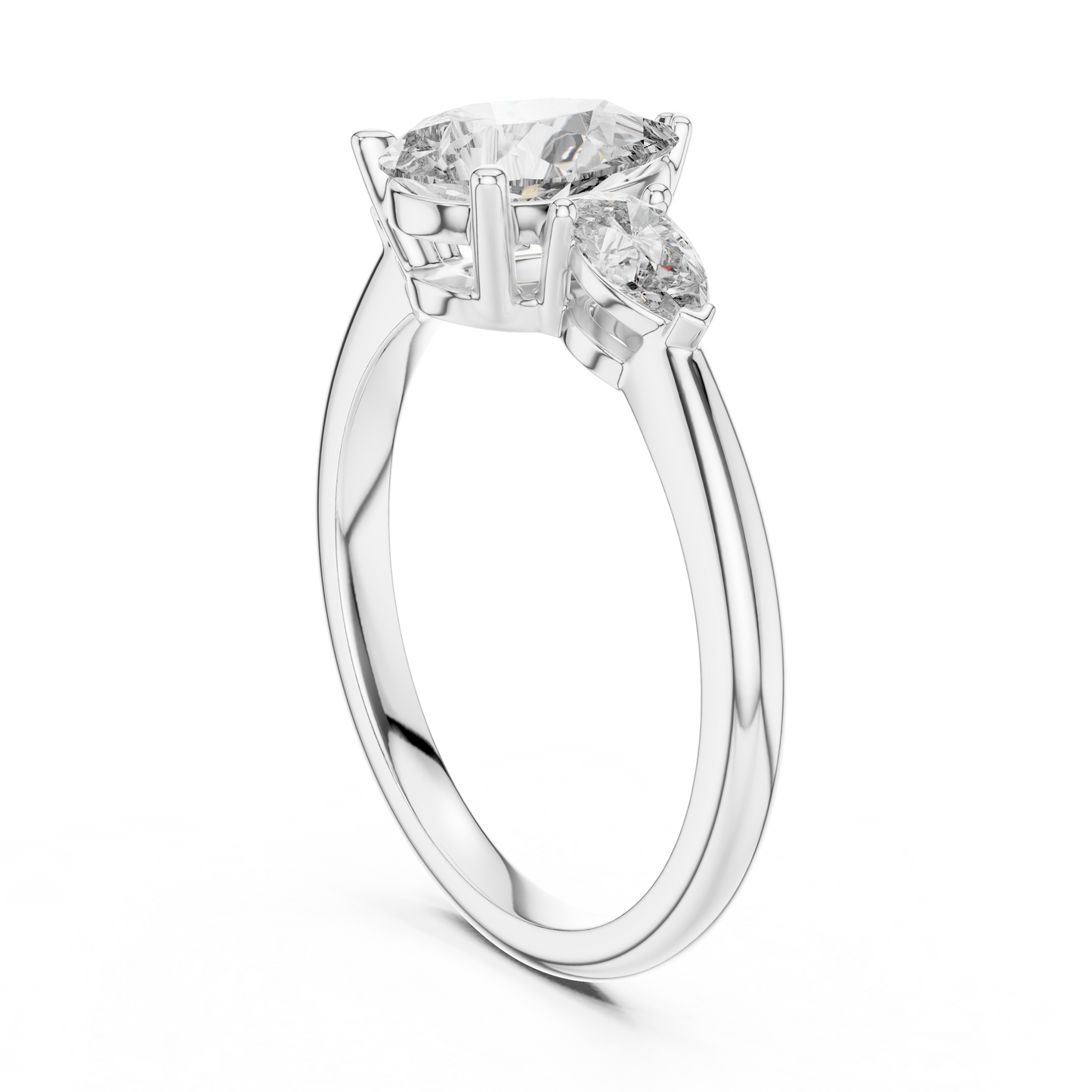 1.20CtPear Three-Stone Anniversary Ring • Marquise Diamond Accent • Gold Engagement Ring • Handmade Luxury Jewelry