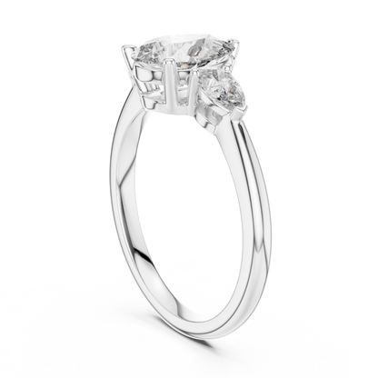 1.20CtPear Three-Stone Anniversary Ring • Marquise Diamond Accent • Gold Engagement Ring • Handmade Luxury Jewelry