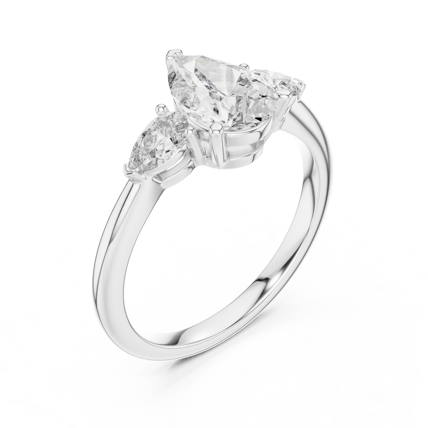 1.20CtPear Three-Stone Anniversary Ring • Marquise Diamond Accent • Gold Engagement Ring • Handmade Luxury Jewelry