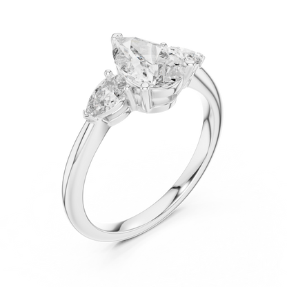 1.20CtPear Three-Stone Anniversary Ring • Marquise Diamond Accent • Gold Engagement Ring • Handmade Luxury Jewelry