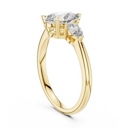 1.20CtPear Three-Stone Anniversary Ring • Marquise Diamond Accent • Gold Engagement Ring • Handmade Luxury Jewelry