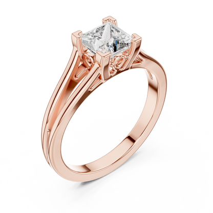 1.00CtPrincess Cut Solitaire Ring • Luxury Split Shank Design • Vintage Filigree Mount • Classic Engagement Ring