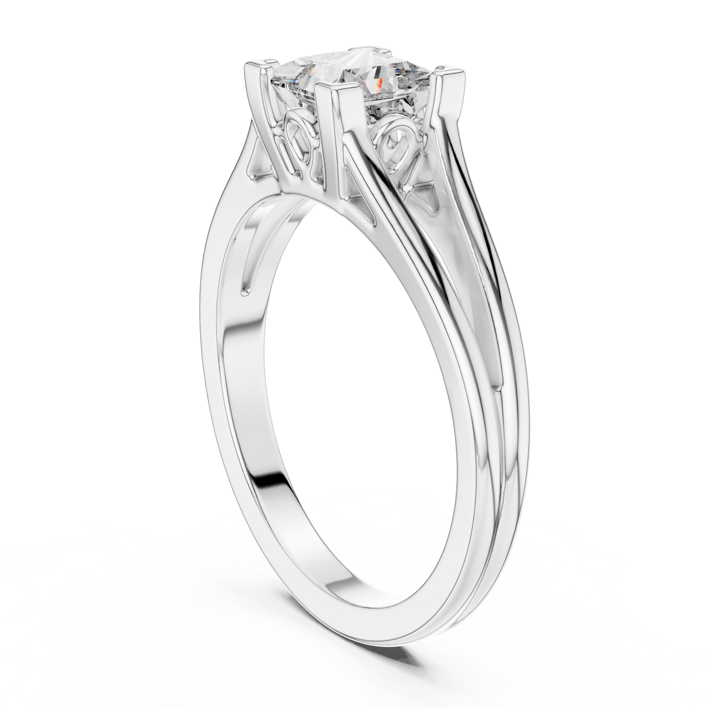 1.00CtPrincess Cut Solitaire Ring • Luxury Split Shank Design • Vintage Filigree Mount • Classic Engagement Ring