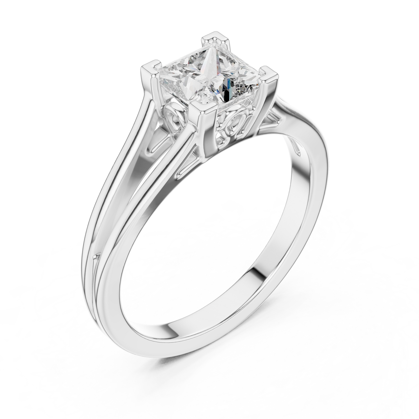1.00CtPrincess Cut Solitaire Ring • Luxury Split Shank Design • Vintage Filigree Mount • Classic Engagement Ring