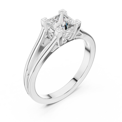 1.00CtPrincess Cut Solitaire Ring • Luxury Split Shank Design • Vintage Filigree Mount • Classic Engagement Ring