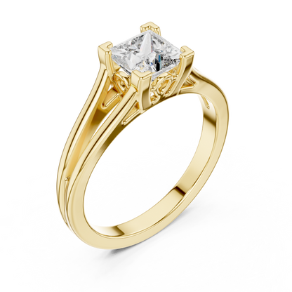 1.00CtPrincess Cut Solitaire Ring • Luxury Split Shank Design • Vintage Filigree Mount • Classic Engagement Ring