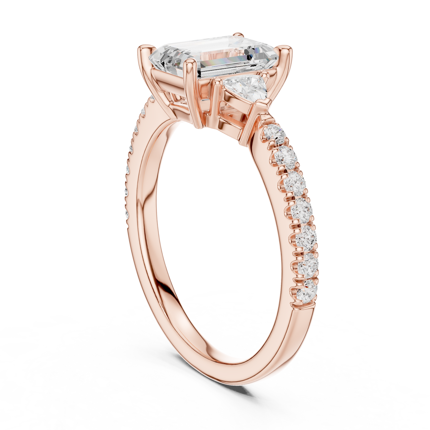 Emerald Cut Diamond Ring | Rose Gold Pavé Band | Luxury Bridal Engagement Statement Jewelry
