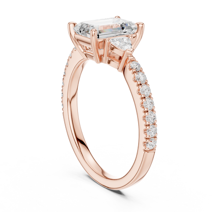 Emerald Cut Diamond Ring | Rose Gold Pavé Band | Luxury Bridal Engagement Statement Jewelry