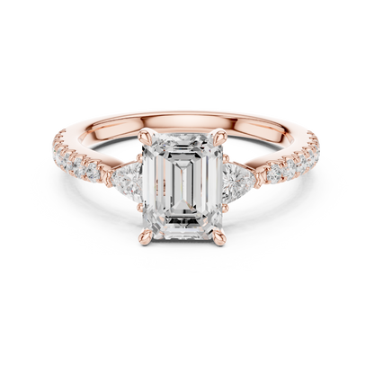 Emerald Cut Diamond Ring | Rose Gold Pavé Band | Luxury Bridal Engagement Statement Jewelry