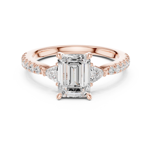 Emerald Cut Diamond Ring | Rose Gold Pavé Band | Luxury Bridal Engagement Statement Jewelry