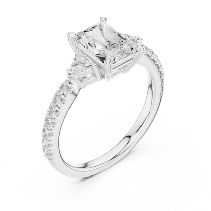 Emerald Diamond Engagement Ring | Premium Trio Stone Setting | Luxury Love Symbol For Eternity