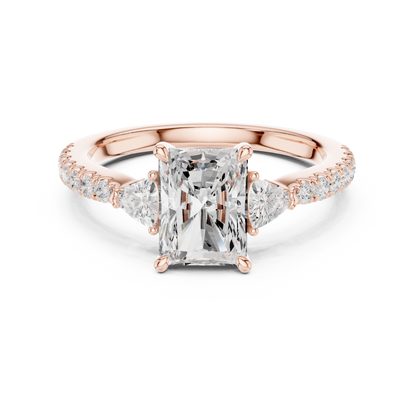 Emerald Diamond Engagement Ring | Premium Trio Stone Setting | Luxury Love Symbol For Eternity