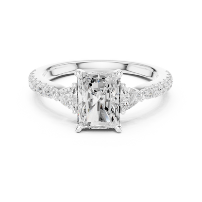 Emerald Diamond Engagement Ring | Premium Trio Stone Setting | Luxury Love Symbol For Eternity