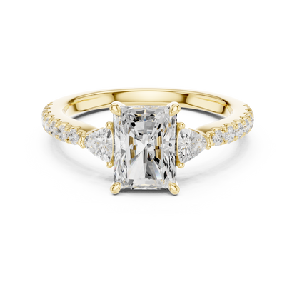 Emerald Diamond Engagement Ring | Premium Trio Stone Setting | Luxury Love Symbol For Eternity