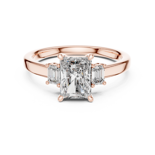 1.50Ct Radiant Three-Stone Engagement Ring • Emerald Side Stones • 925 Sterling Silver Dainty Diamond Ring