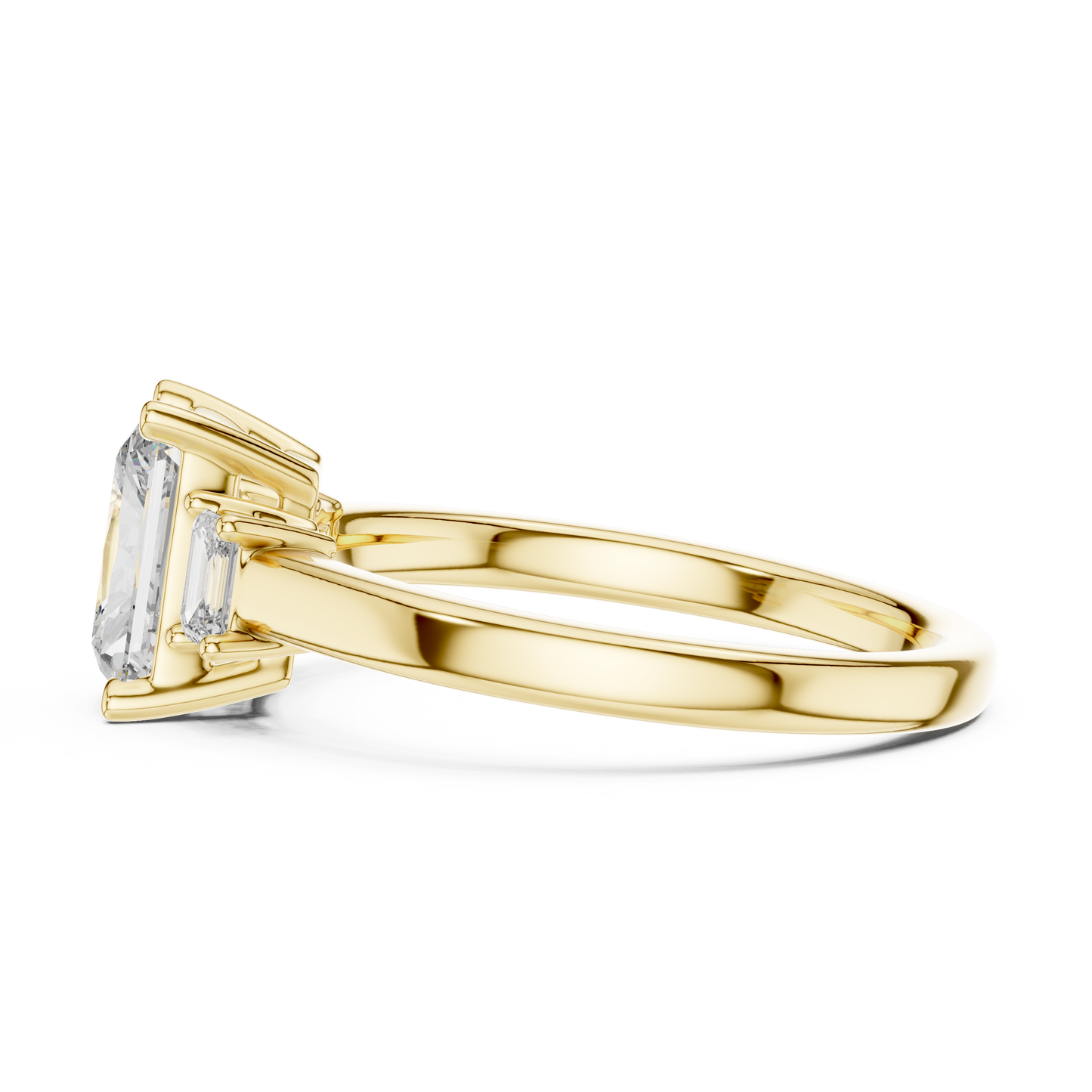 1.50Ct Radiant Three-Stone Engagement Ring • Emerald Side Stones • Rose Gold Dainty Diamond Ring