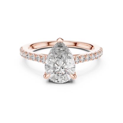 2.00ct Pear Cut Diamond Engagement Ring | Micro-Pavé Cathedral Setting | Classic Teardrop Solitaire Ring