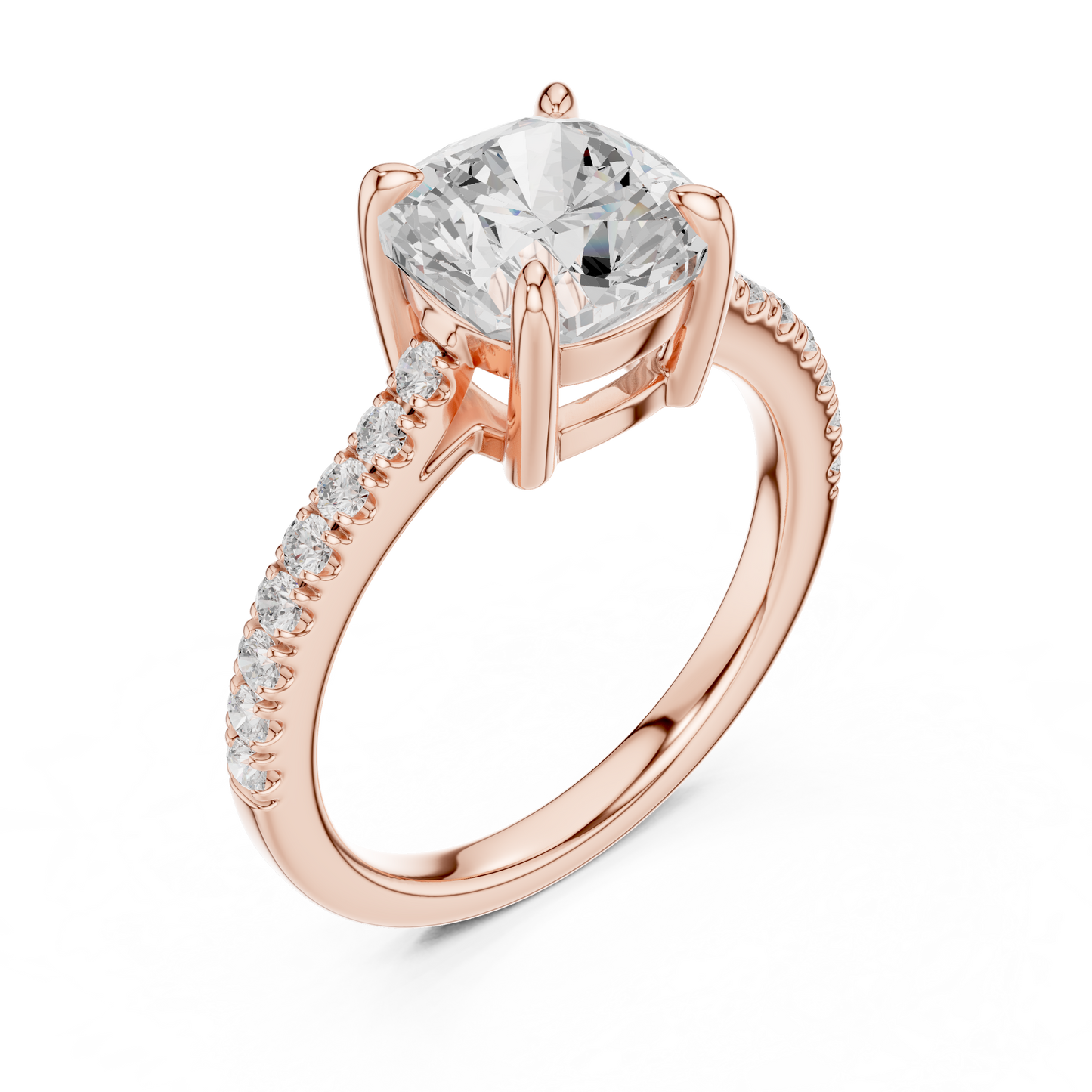 2.00Ct Sparkling Cushion Bridal Ring – Classic Solitaire with Pave Band, Proposal Jewelry