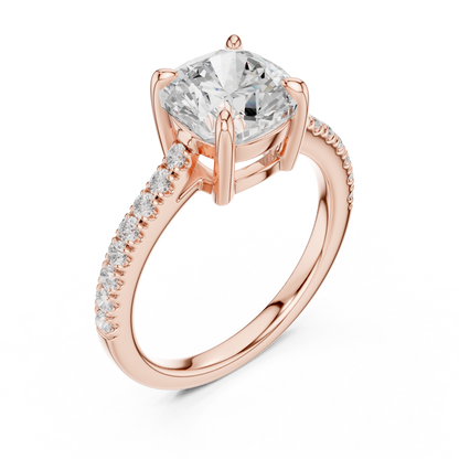 2.00Ct Sparkling Cushion Bridal Ring – Classic Solitaire with Pave Band, Proposal Jewelry