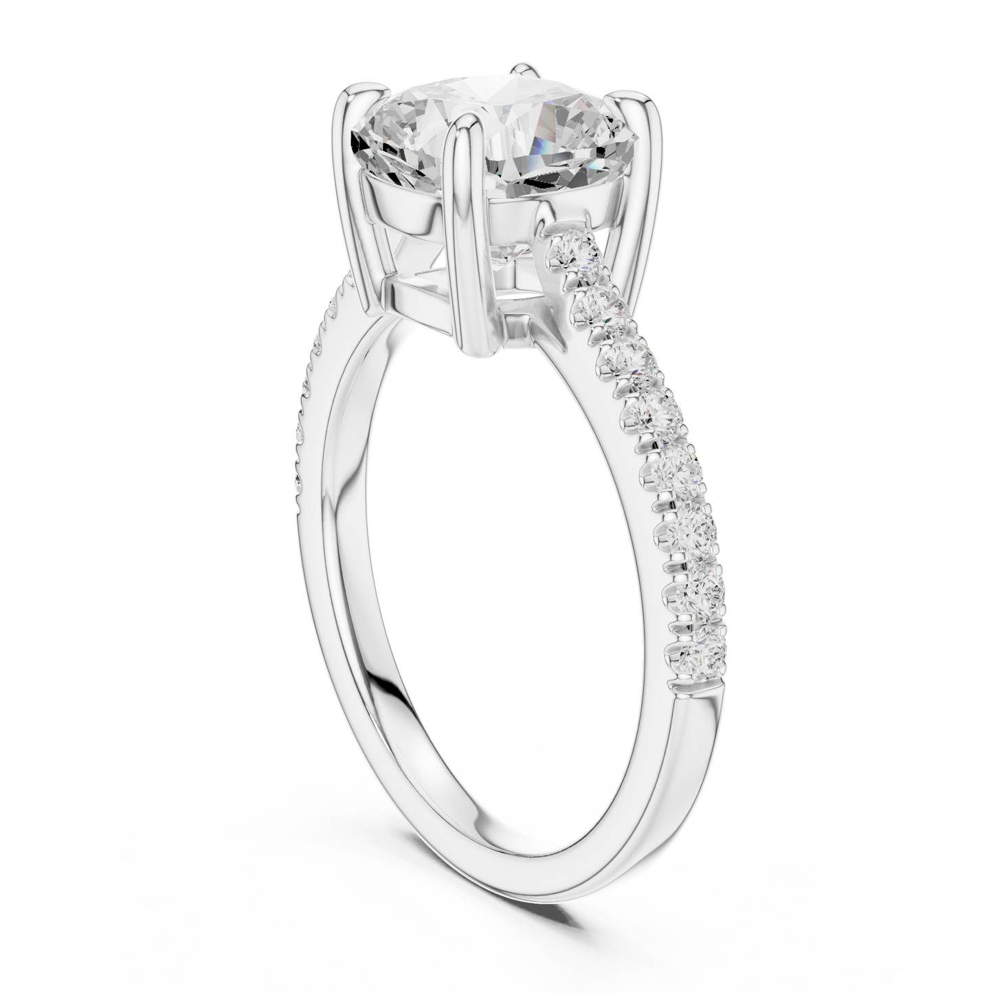 2.00Ct Sparkling Cushion Bridal Ring – Classic Solitaire with Pave Band, Proposal Jewelry